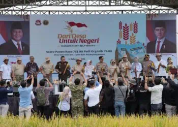 PANEN RAYA - Yayasan Bhakti Bela Negara, menggelar Panen Raya Padi seluas 753 hektar di Desa Sukarame, Kecamatan Carita, Kabupaten Pandeglang, Rabu (11/2/2026). (ISTIMEWA)
