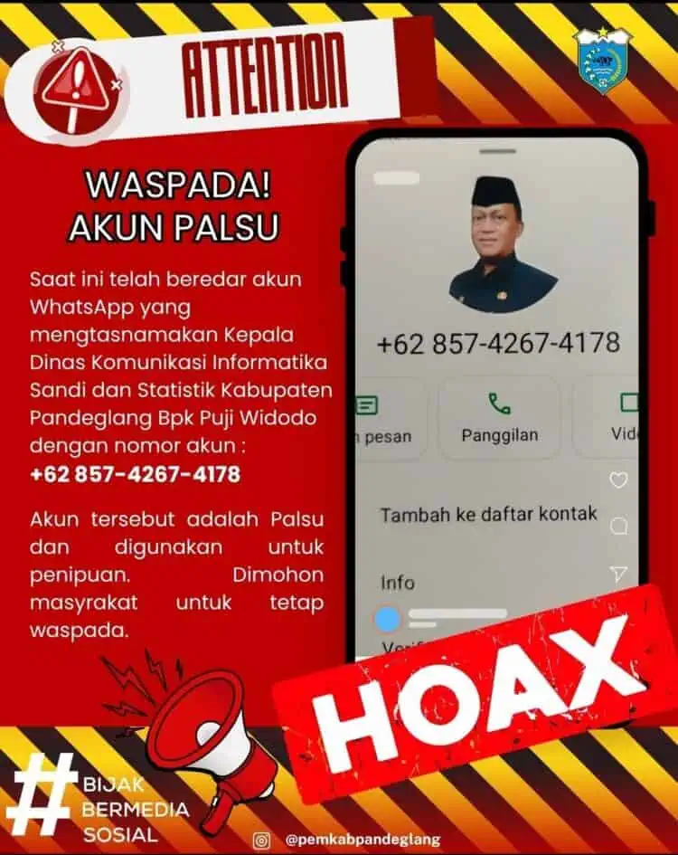 Waspada! Dugaan Penipuan Mengatasnamakan Pejabat Pemkab Pandeglang Marak