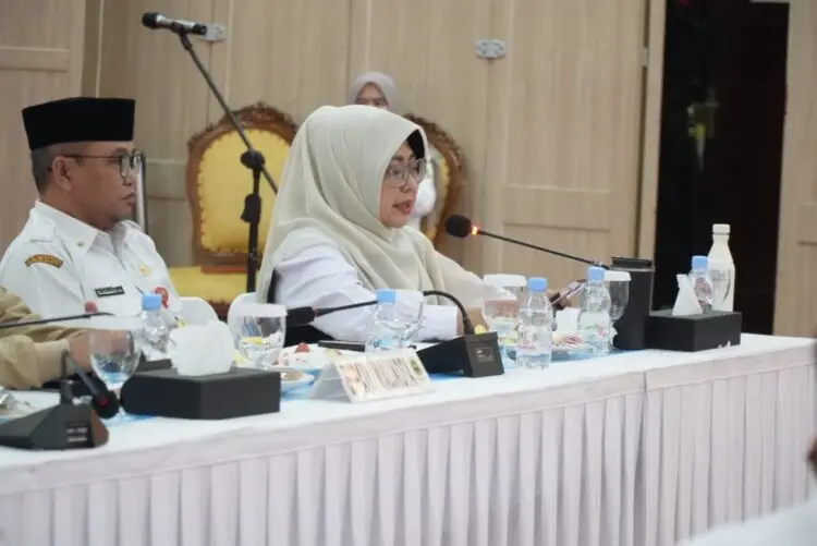 PAPARAN - Bupati Pandeglang Raden Dewi Setiani, menyampaikan paparan program dan harapannya di hadapan anggota Komisi II DPR RI, Rabu (8/7/2026). (ISTIMEWA)