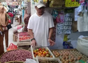 PEDAGANG -- Seorang pedagang, menjajakan telur, bumbu dan barang dagangan lainnya, di Pasar Tradisional di Kabupaten Serang, Kamis (20/8/2026). (ISTIMEWA)