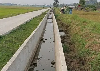SELESAI DIBANGUN : Daerah Irigasi di Desa Bojongpandan, Kecamatan Tunjungteja, Kabupaten Serang, selesai dibangun. DI tersebut, belum difungsikan untuk mengalirkan air ke lahan pertanian seluas 250 hektare. (ISTIMEWA)