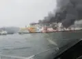 TERBAKAR : KMP Batu Mandi, terbakar di Perairan Merak, Selasa (20/10/2026). (ISTIMEWA)