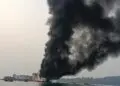 TERBAKAR : KMP Batumandi, terbakar di Perairan Merak, Selasa (20/10/2026). (ISTIMEWA))