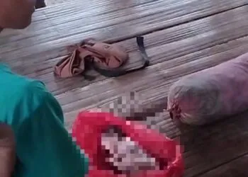 DITEMUKAN WARGA - Sosok bayi laki-laki, ditemukan warga di dalam kantung plastik berwarna merah, di Pantai Bunda, Kecamatan Panimbang, Kabupaten Pandeglang. (ISTIMEWA)