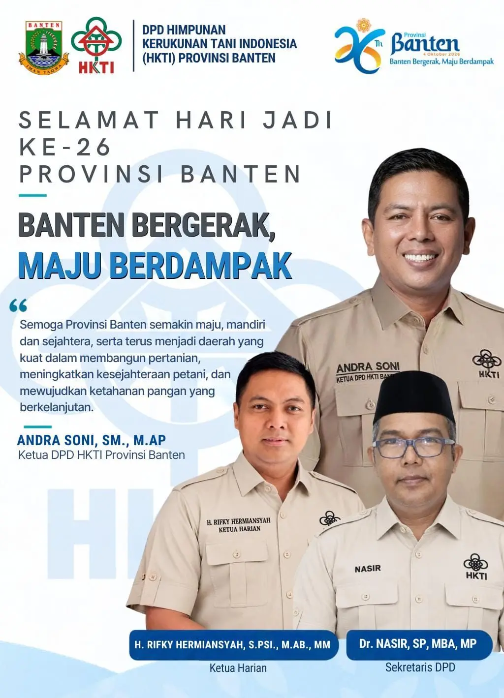 Selamat Hari Jadi Ke 26 Provinsi Banten DPD HKTI Prov. Banten