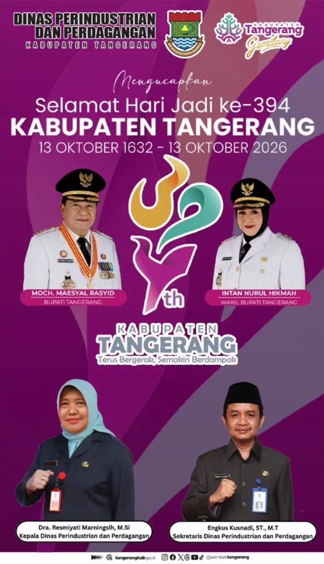 Selamat Hari Jadi ke-394 Kabupaten Tangerang Dinas Perindustrian dan Perdagangan